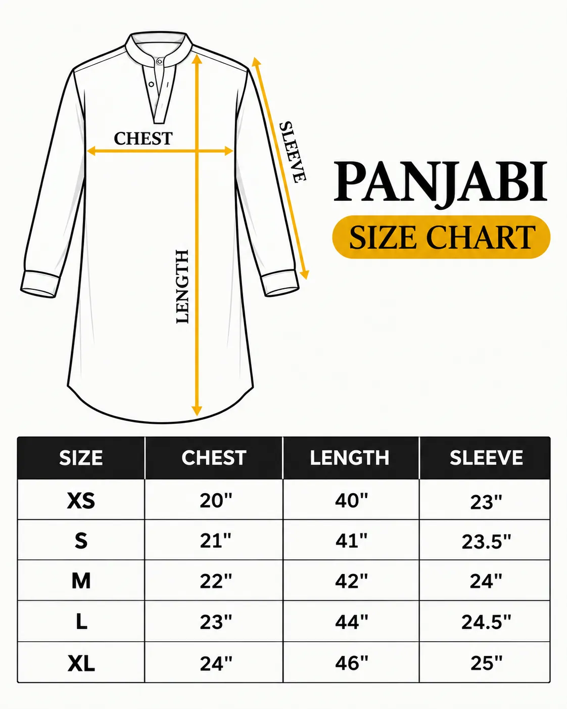 Zamshed size chart